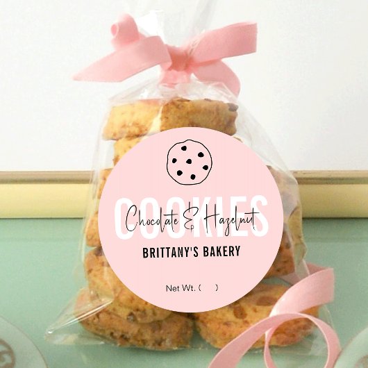 Feminine roze & White Modern Cookies Packaging Ronde Sticker