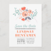 Feminine schattige bloem bespaart de datum briefka aankondigingskaart (Voorkant)