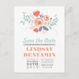 Feminine schattige bloem bespaart de datum briefka aankondigingskaart