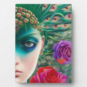 Feminine schoonheid Blauwgroen veren hoofdadres Fotoplaat (voorkant)