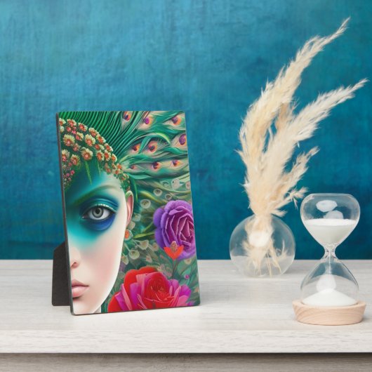 Feminine schoonheid Blauwgroen veren hoofdadres Fotoplaat (Zijkant)