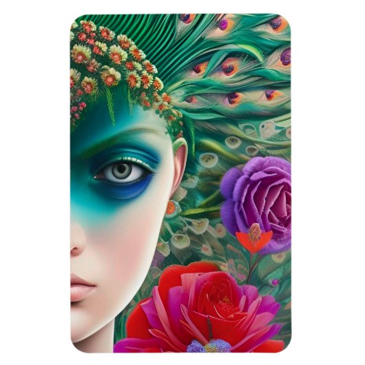 Feminine schoonheid Blauwgroen veren hoofdadres Magneet (Verticaal)