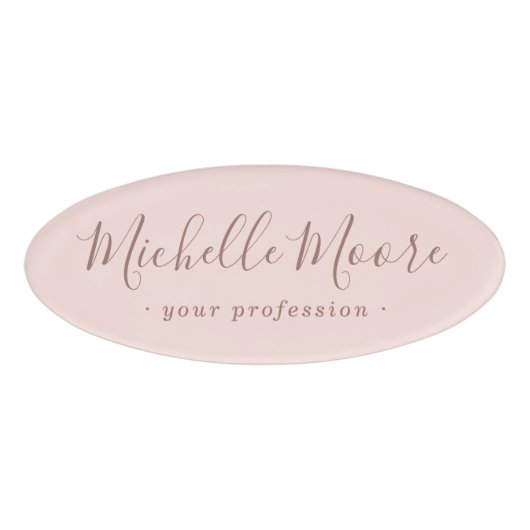 Feminine script elegant blush pink naambadge (Voorkant)