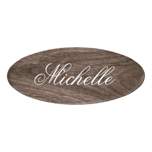 Feminine script elegant bruine eikenhout naambadge (Voorkant)
