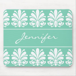 Feminine Shell Flourish Damask gepersonaliseerd Muismat