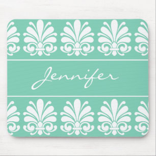 Feminine Shell Flourish Damask gepersonaliseerd Muismat