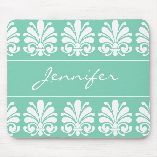 Feminine Shell Flourish Damask gepersonaliseerd Muismat (Voorkant)