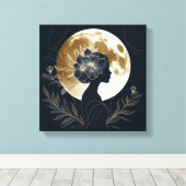 Feminine Silhouette with Golden Moon Elegance Canvas Afdruk (Insitu (Houten vloer))