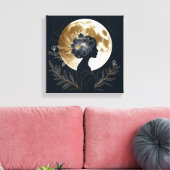 Feminine Silhouette with Golden Moon Elegance Canvas Afdruk (Insitu (Woonkamer))