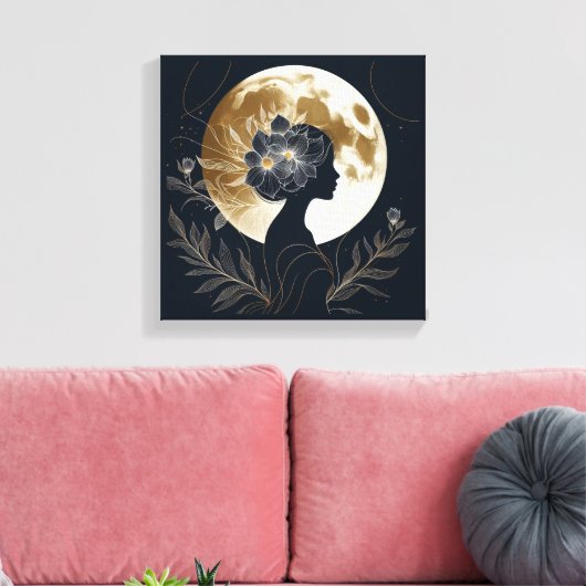 Feminine Silhouette with Golden Moon Elegance Canvas Afdruk (Insitu (Woonkamer))