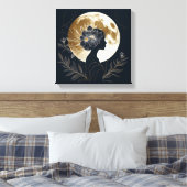 Feminine Silhouette with Golden Moon Elegance Canvas Afdruk (Insitu (Slaapkamer))