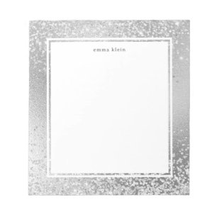 Feminine Silver Glitter Metallic Graphic Name Notitieblok