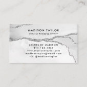 Feminine Silver Gray Glitter Marble Agate Monogram Visitekaartje (Achterkant)