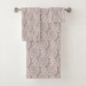 Feminine Silver-Roze Curly Swirls Towel Set Bad Handdoek (Insitu)