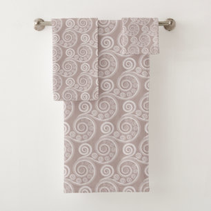 Feminine Silver-Roze Curly Swirls Towel Set Bad Handdoek