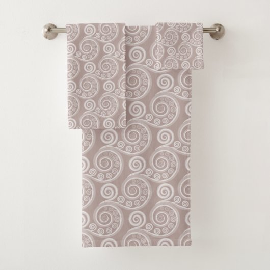 Feminine Silver-Roze Curly Swirls Towel Set Bad Handdoek (Insitu)