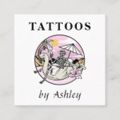 Feminine Skull Illustration Tattoo Artist Summer Vierkante Visitekaartje (Voorkant)