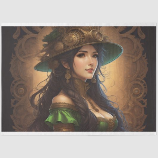 Feminine steampunk woman v8 tissue paper Decoupage Tissuepapier (Voorkant)