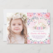 Feminine Swan Princess Pink Paarse Flower Birthday Kaart (Voorkant)