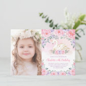 Feminine Swan Princess Pink Paarse Flower Birthday Kaart (Staand voorkant)