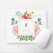 Feminine Trendy Waterverf Peony Flowers Monogram Muismat (Met muis)