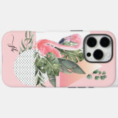 Feminine Tropical Flamingo met Monogram Case-Mate iPhone Case (Achterkant (horizontaal))