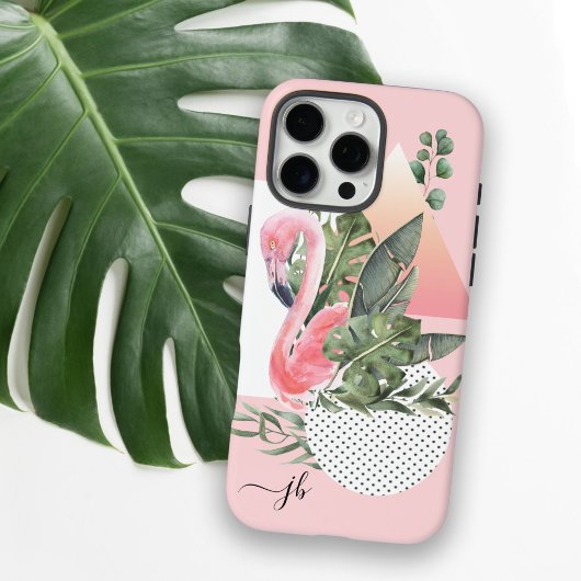Feminine Tropical Flamingo met Monogram Case-Mate iPhone Case