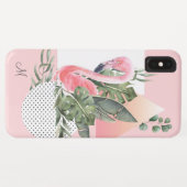 Feminine Tropical Flamingo met Monogram Case-Mate iPhone Case (Achterkant (horizontaal))