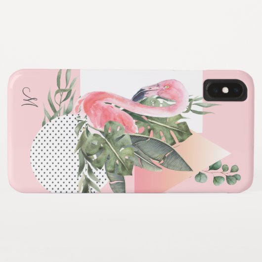 Feminine Tropical Flamingo met Monogram Case-Mate iPhone Case (Achterkant (horizontaal))