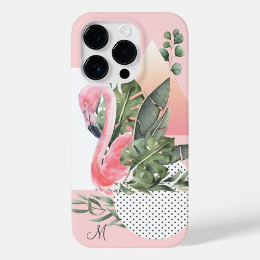 Feminine Tropical Flamingo met Monogram Case-Mate iPhone Case (Achterkant)