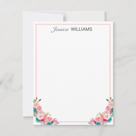 Feminine Tulip Floral Waterverf op maat Notitiekaartje (Voorkant)