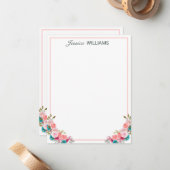 Feminine Tulip Floral Waterverf op maat Notitiekaartje (Voorkant / Achterkant in situ)