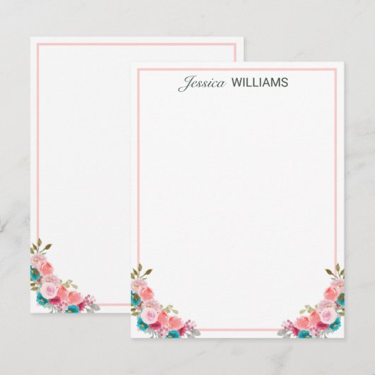 Feminine Tulip Floral Waterverf op maat Notitiekaartje (Voorkant / Achterkant)