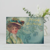  Feminine Victoriaans Mode Happy Birthday Folie Uitnodiging (Staand Voorkant)