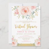 Feminine Virtual Baby shower Blush Pink Gold Rozen Kaart (Voorkant)