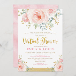 Feminine Virtual Baby shower Blush Pink Gold Rozen Kaart