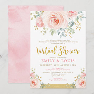 Feminine Virtual Baby shower Blush Pink Gold Rozen Kaart