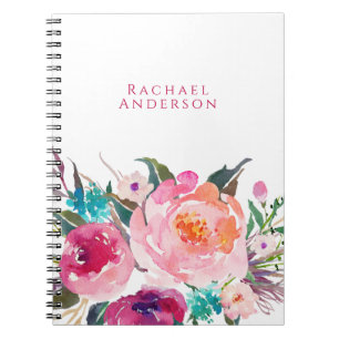 Feminine Watercolor Floral with Your Name Notitieboek