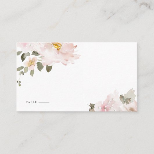 Feminine Waterverf Blush Flowers Floral Wedding Plaatskaartje (Voorkant)