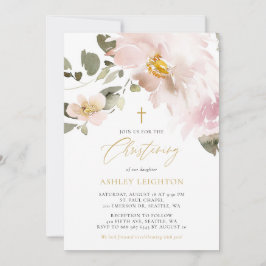 Feminine Waterverf Blush Flowers Girl Christening Kaart