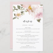 Feminine Waterverf Blush Flowers Menu Kaart (Voorkant / Achterkant)