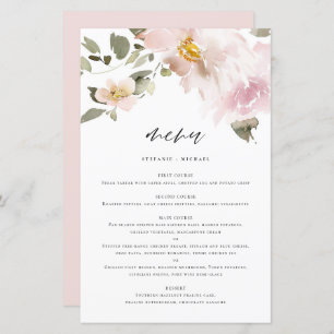 Feminine Waterverf Blush Flowers Menu Kaart