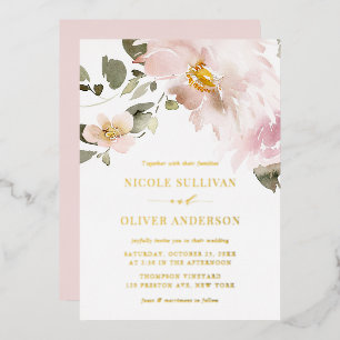 Feminine Waterverf Blush Flowers Weddenschap Folie Uitnodiging