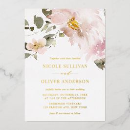 Feminine Waterverf Blush Flowers Weddenschap Folie Uitnodiging