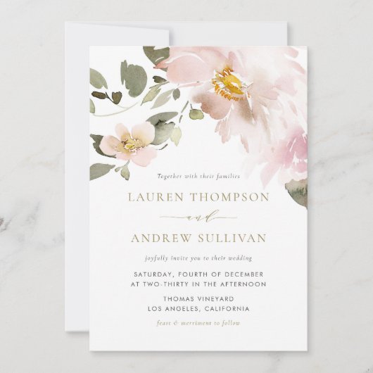 Feminine Waterverf Blush Flowers Weddenschap Kaart (Voorkant)