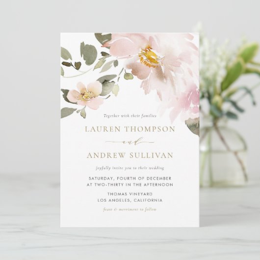 Feminine Waterverf Blush Flowers Weddenschap Kaart (Staand voorkant)