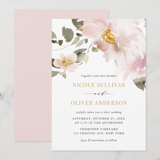 Feminine Waterverf Blush Flowers Weddenschap Kaart (Voorkant / Achterkant)