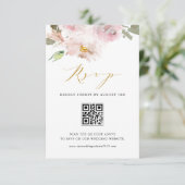 Feminine Waterverf Blush Flowers Weddenschap QR Co RSVP Kaartje (Staand voorkant)