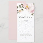 Feminine Waterverf Blush Flowers Wedding Drinken Menu (Voorkant / Achterkant)