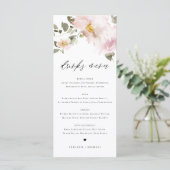 Feminine Waterverf Blush Flowers Wedding Drinken Menu (Staand voorkant)